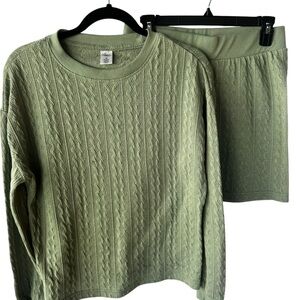 Green Cable Knit Sweater and Short Set